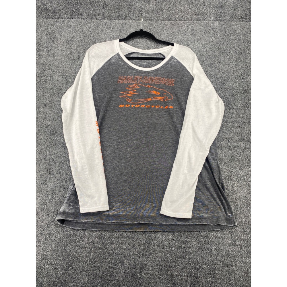 Harley-Davidson Raglan T-Shirt Eagle Graphic Gray White Mens XL Long Sleeve Tee